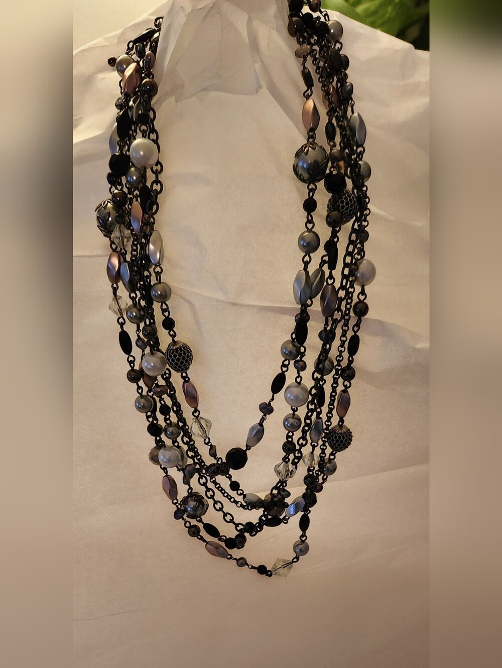 Lia Sophia Multi-Strand Black and Gray Beaded Necklace